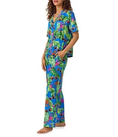 Room Service Lobster Tropical Lounge Short Sleeve Notch Collar Knit Pajama Set