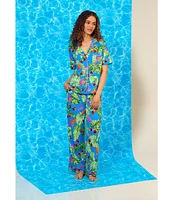 Room Service Lobster Tropical Lounge Short Sleeve Notch Collar Knit Pajama Set