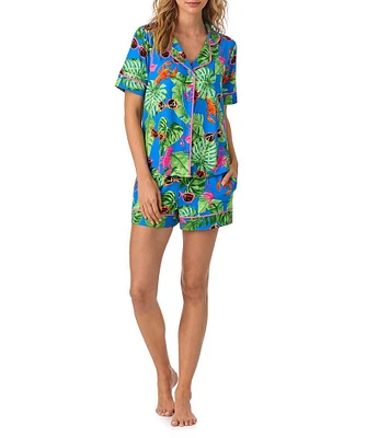 Room Service Tropical Lobster Lounge Short Sleeve Notch Collar Knit Shorty Pajama Set
