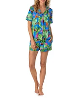 Room Service Tropical Lobster Lounge Short Sleeve Notch Collar Knit Shorty Pajama Set