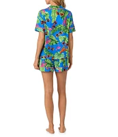 Room Service Tropical Lobster Lounge Short Sleeve Notch Collar Knit Shorty Pajama Set