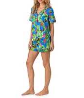 Room Service Tropical Lobster Lounge Short Sleeve Notch Collar Knit Shorty Pajama Set