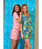 Room Service Tropical Lobster Lounge Short Sleeve Notch Collar Knit Shorty Pajama Set