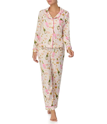 Room Service Long Sleeve Notch Collar Cozy Jersey Bubbly Print Pajama Set