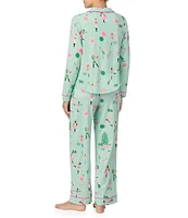 Room Service Long Sleeve Notch Collar Cozy Jersey Christmas Ballet Print Holiday Pajama Set