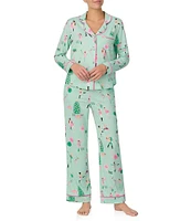 Room Service Long Sleeve Notch Collar Cozy Jersey Christmas Ballet Print Holiday Pajama Set