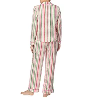 Room Service Long Sleeve Notch Collar Cozy Jersey Holiday Heart Striped Pajama Set