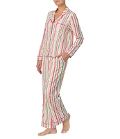 Room Service Long Sleeve Notch Collar Cozy Jersey Holiday Heart Striped Pajama Set