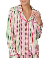 Room Service Long Sleeve Notch Collar Cozy Jersey Holiday Heart Striped Pajama Set