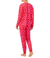 Room Service Long Sleeve Round Neck Top & Jogger Cozy Knit Heart Pajama Set