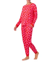 Room Service Long Sleeve Round Neck Top & Jogger Cozy Knit Heart Pajama Set