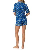 Room Service Palm Tree Print Short Sleeve Notch Collar Knit Shorty Pajama Set