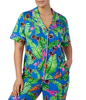Room Service Plus Size Novelty Print Short Sleeve Notch Collar Knit Pant Pajama Set