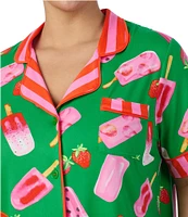 Room Service Plus Size Printed Short Sleeve Notch Collar Knit Pant Pajama Set