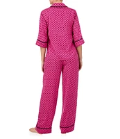 Room Service Satin 3/4 Sleeve Notch Collar Bee Geometric Pajama Set