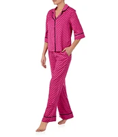 Room Service Satin 3/4 Sleeve Notch Collar Bee Geometric Pajama Set