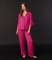 Room Service Satin 3/4 Sleeve Notch Collar Bee Geometric Pajama Set