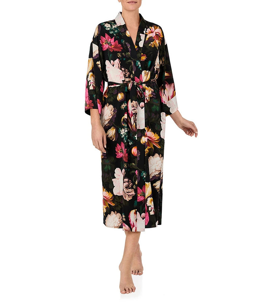 Room Service Satin Floral Print 3/4 Sleeve Coordinating Maxi Robe