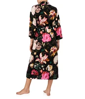 Room Service Satin Floral Print 3/4 Sleeve Coordinating Maxi Robe