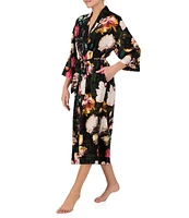 Room Service Satin Floral Print 3/4 Sleeve Coordinating Maxi Robe