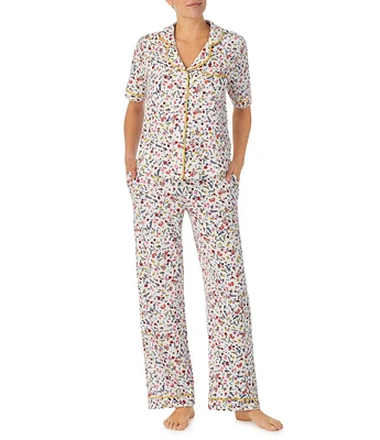Room Service Short Sleeve Notch Collar Cozy Jersey Ditsy Bouquet Pajama Set