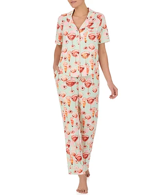 Room Service Short Sleeve Notch Collar Knit Bubbly Print Pajama Set