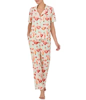 Room Service Short Sleeve Notch Collar Knit Bubbly Print Pajama Set