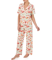 Room Service Short Sleeve Notch Collar Knit Bubbly Print Pajama Set