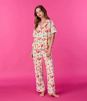 Room Service Short Sleeve Notch Collar Knit Bubbly Print Pajama Set