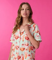 Room Service Short Sleeve Notch Collar Knit Bubbly Print Pajama Set