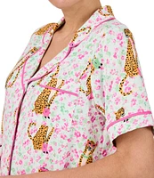 Room Service Short Sleeve Notch Collar Knit Sassy Cheetah Print Pajama Set