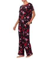 Room Service Short Sleeve Round Neck Jersey Knit Floral Pajama Set