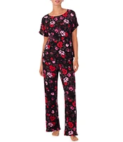 Room Service Short Sleeve Round Neck Jersey Knit Floral Pajama Set