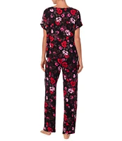 Room Service Short Sleeve Round Neck Jersey Knit Floral Pajama Set