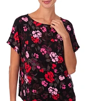 Room Service Short Sleeve Round Neck Jersey Knit Floral Pajama Set