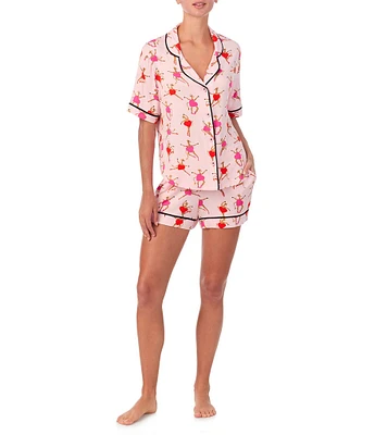 Room Service Soft Knit Notch Collar Short Sleeve Shortie Pajama Set