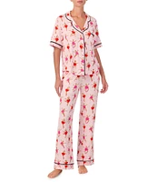 Room Service Soft Knit Short Sleeves Notch Collar & Long Pants Pajama Set