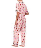 Room Service Soft Knit Short Sleeves Notch Collar & Long Pants Pajama Set