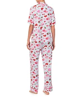 Room Service Soft Knit Short Sleeves Notch Collar & Long Pants Pajama Set