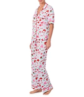 Room Service Soft Knit Short Sleeves Notch Collar & Long Pants Pajama Set