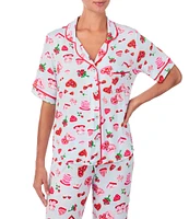 Room Service Soft Knit Short Sleeves Notch Collar & Long Pants Pajama Set