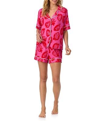 Room Service Strawberry Splash Print Short Sleeve Notch Collar Knit Shorty Pajama Set