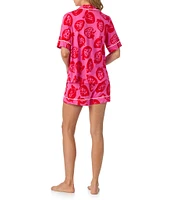 Room Service Strawberry Splash Print Short Sleeve Notch Collar Knit Shorty Pajama Set