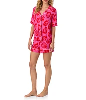Room Service Strawberry Splash Print Short Sleeve Notch Collar Knit Shorty Pajama Set