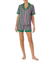 Room Service Striped Knit Notch Collar Short Pajama Set