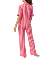 Room Service Striped Short Sleeve Notch Collar Knit Pajama Set