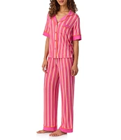 Room Service Striped Short Sleeve Notch Collar Knit Pajama Set