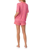 Room Service Striped Short Sleeve Notch Collar Knit Shorty Pajama Set