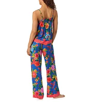 Room Service Woven Floral Print Sleeveless Scoop Neck Cami & Long Pant Pajama Set