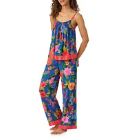 Room Service Woven Floral Print Sleeveless Scoop Neck Cami & Long Pant Pajama Set
